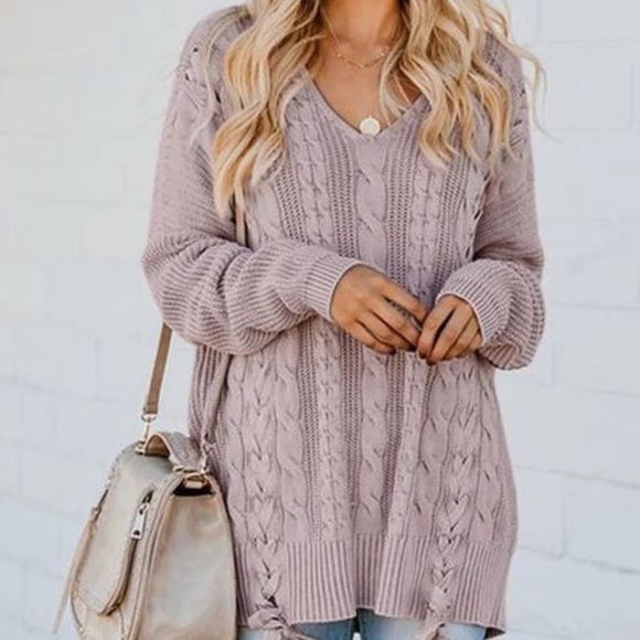 Braids and Cable Knit Sweater in Mauve - Picture 2 of 10